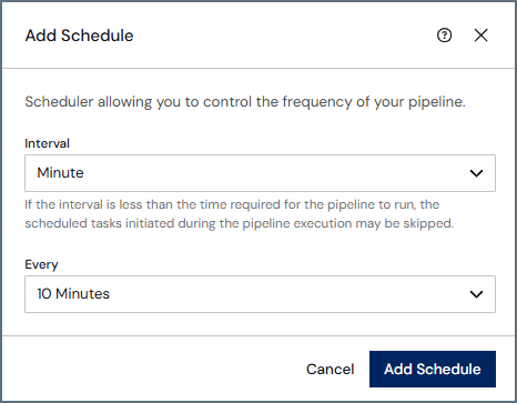 Add Schedule dialog with run interval selection