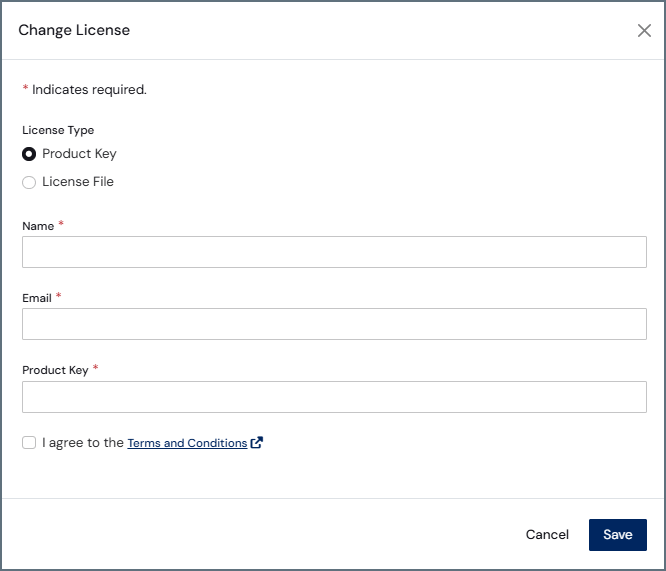 Change License dialog box