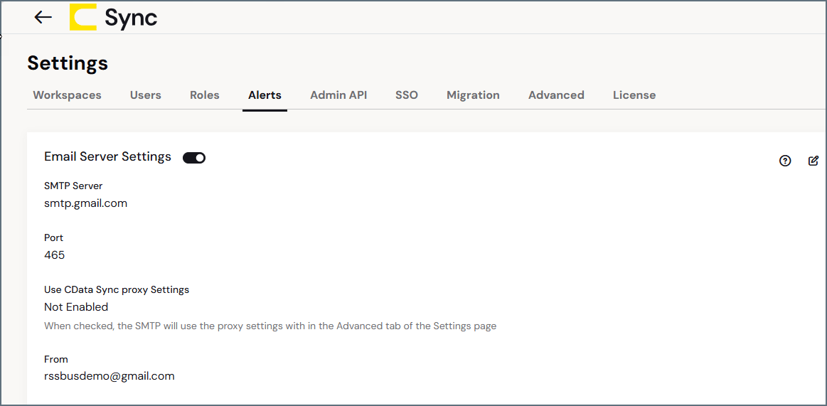 Email alerts toggle enabled
