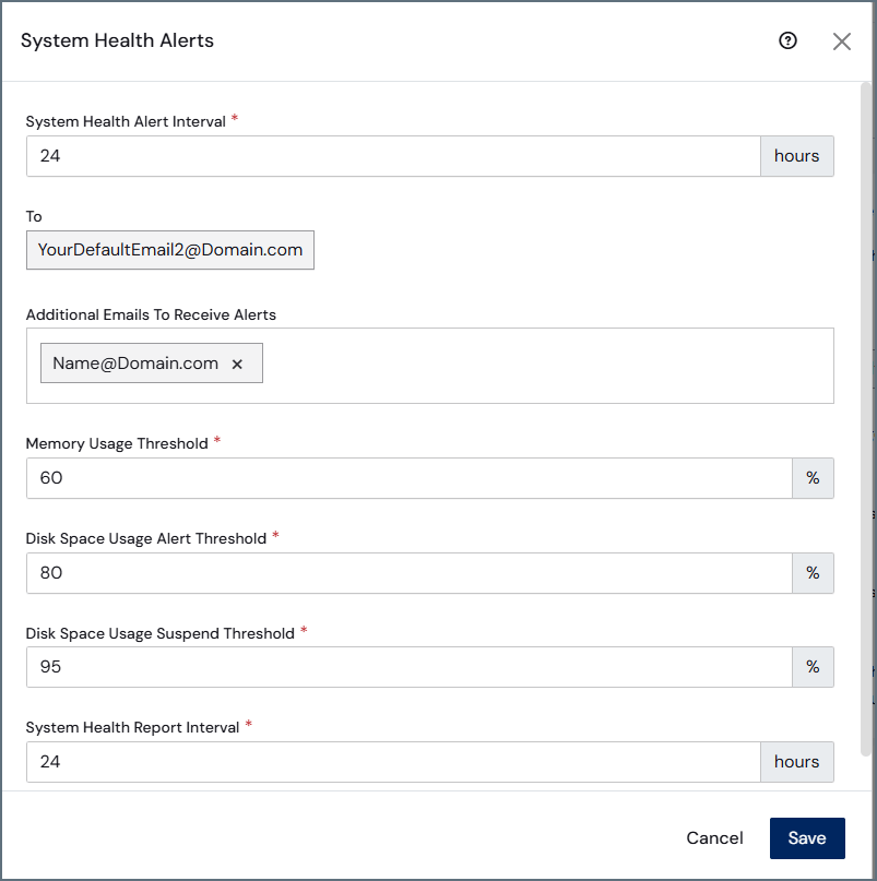 System health alerts settings