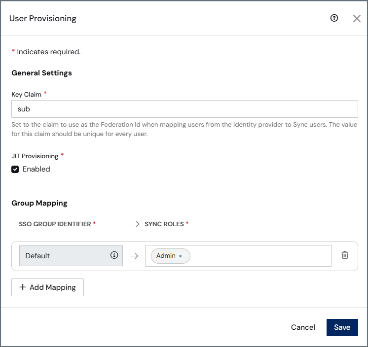 JIT configuration dialog