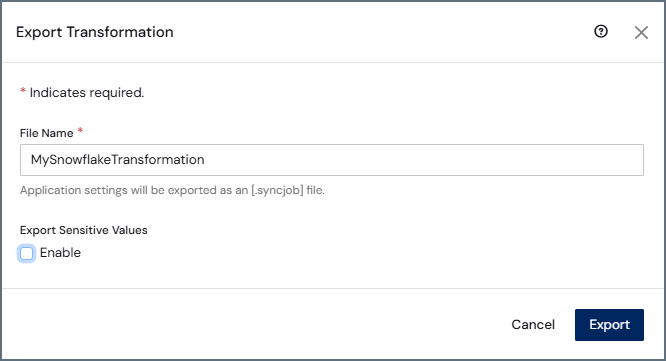 Export Transformation dialog box
