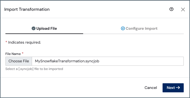 Import Transformation dialog box