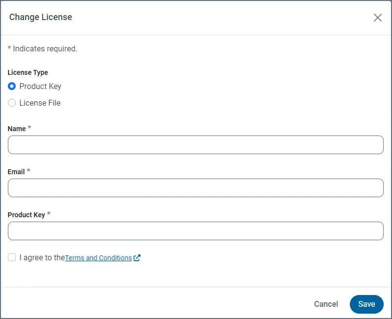 Change License dialog box