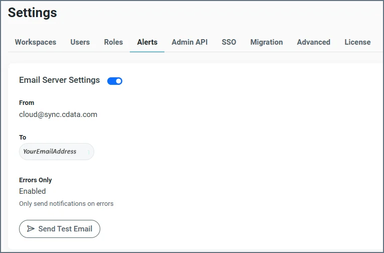 Email alerts toggle enabled