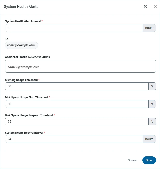 System health alerts settings