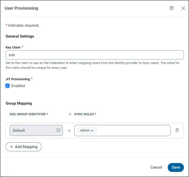 JIT configuration dialog