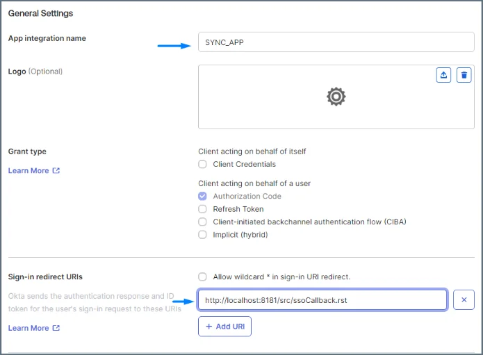 Okta redirect URI configuration