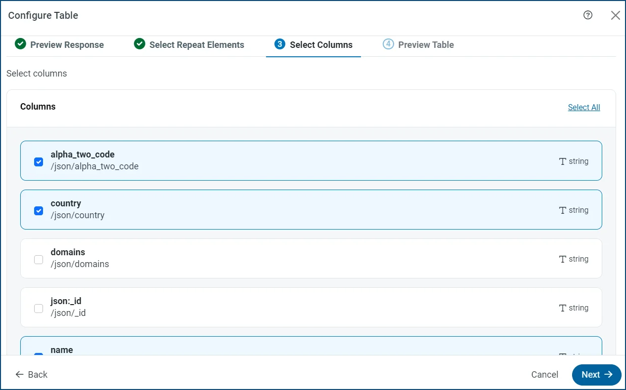 Select columns
