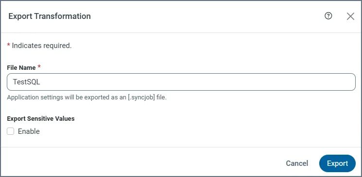 Export Transformation dialog box