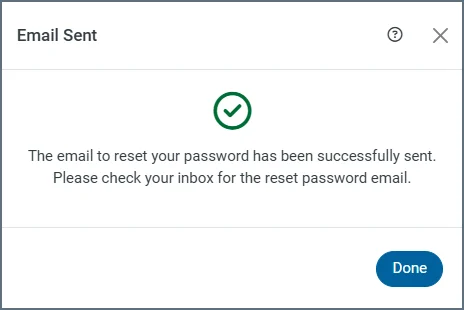 Password reset confirmation message