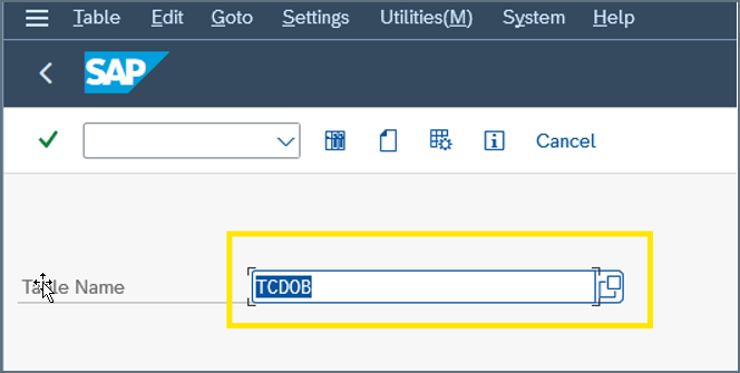 TCDOB テーブルエントリを表示しているData Browser