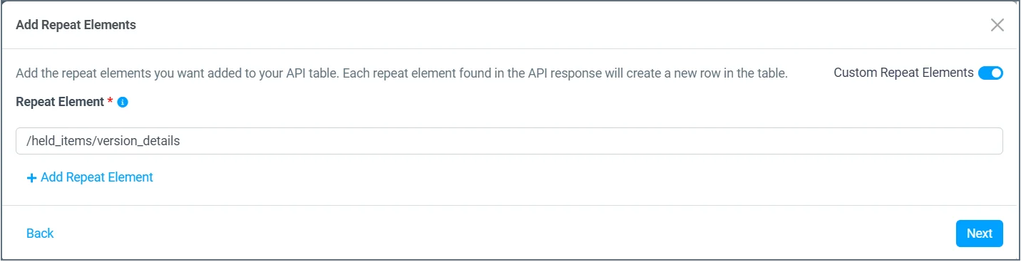 API custom repeat elements
