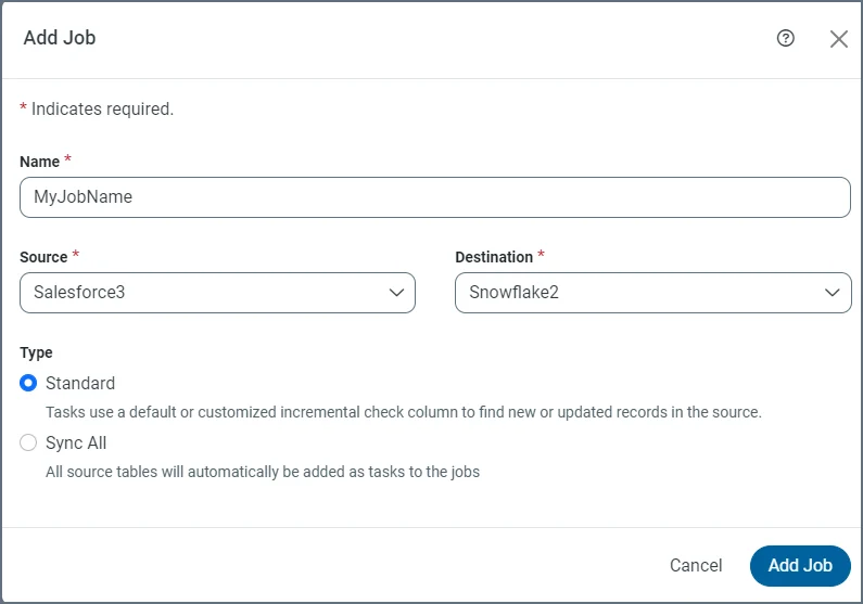 Add Job dialog box