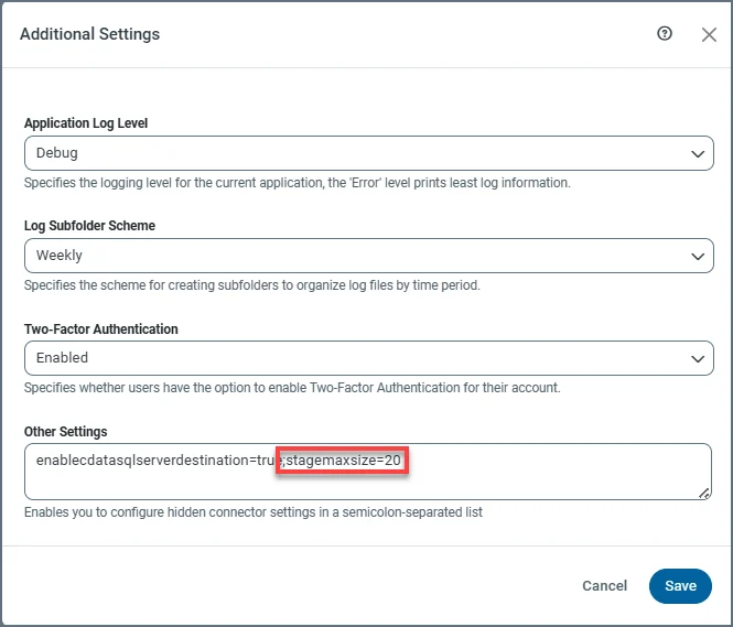 Stage limit configuration in Settings
