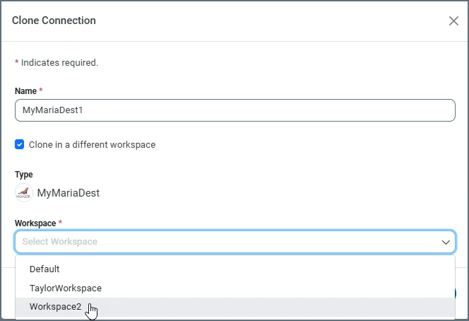 Clone Connection dialog box