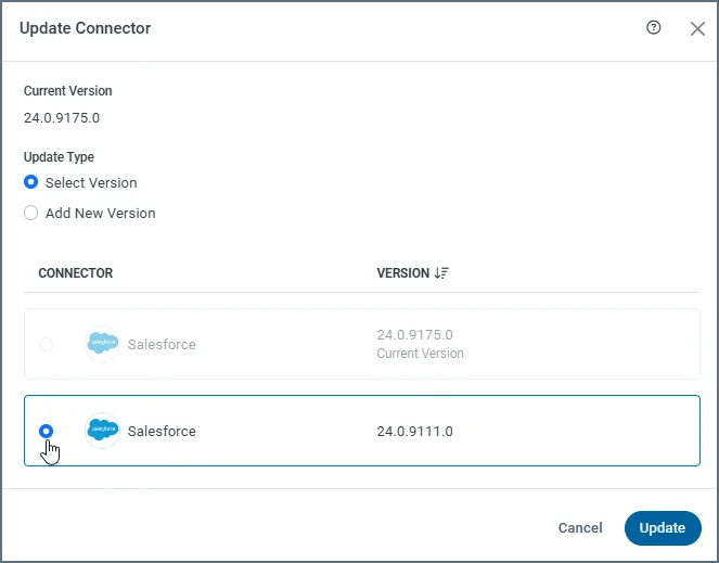 Update Connector dialog box