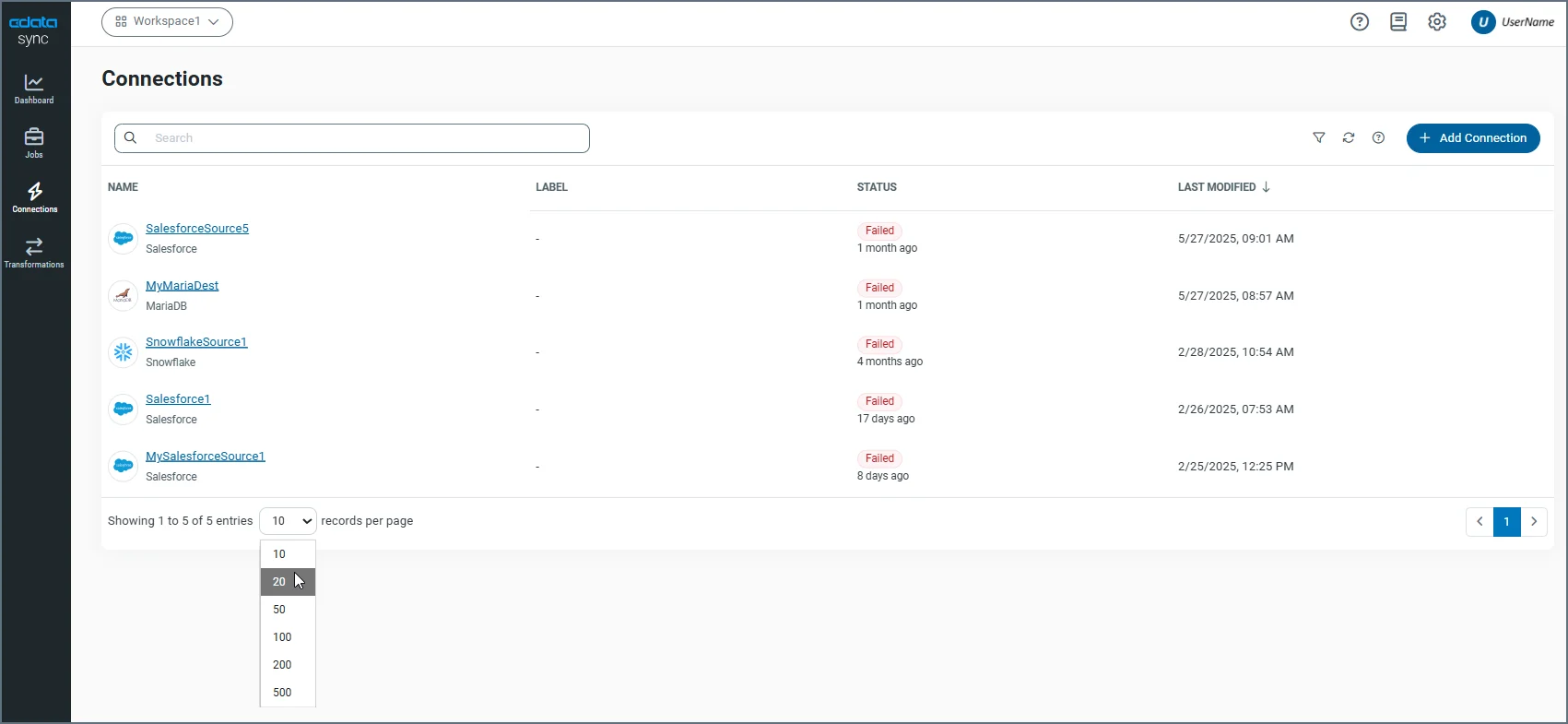 Connections page