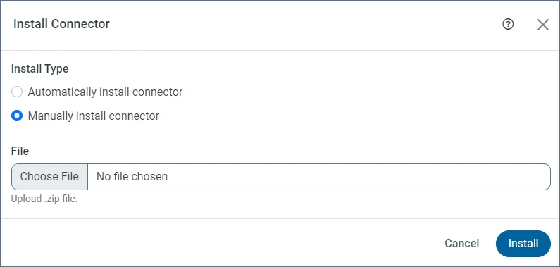 Install Connector dialog — manual installation