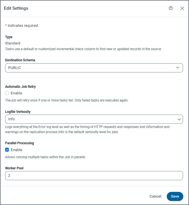 Edit Settings dialog box showing Parallel Processing option