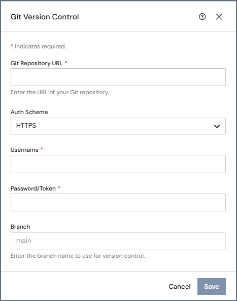 Git Version Control dialog box