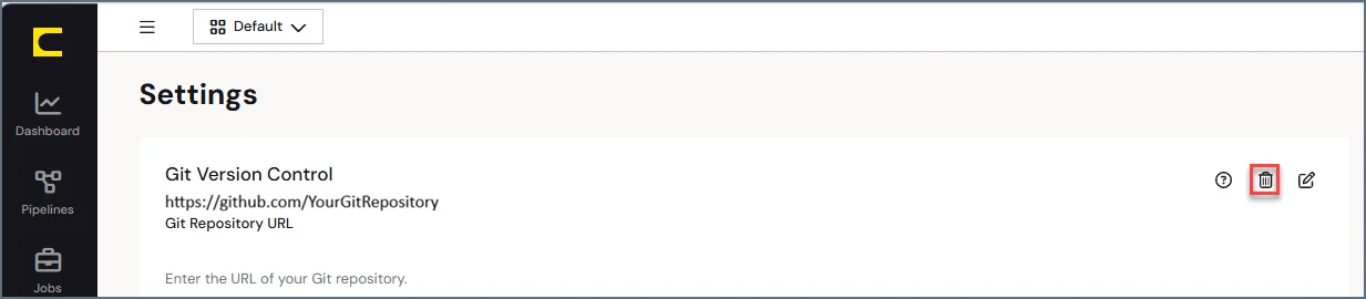 Version Control settings showing Remove icon