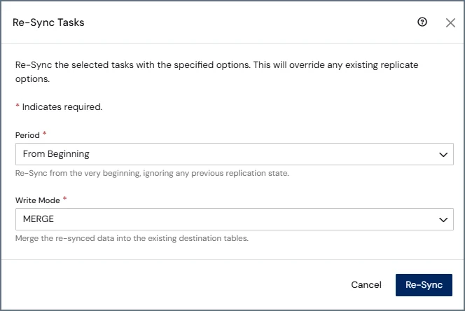 Re-Sync Tasks dialog box