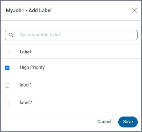 Job label added in Add Label dialog box