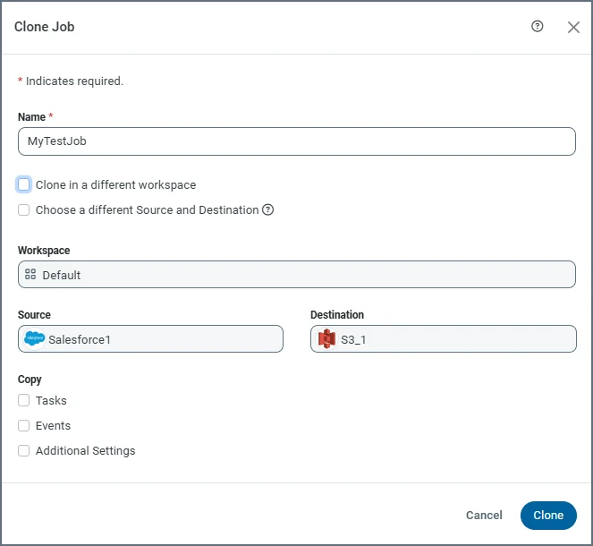 Clone Job dialog box