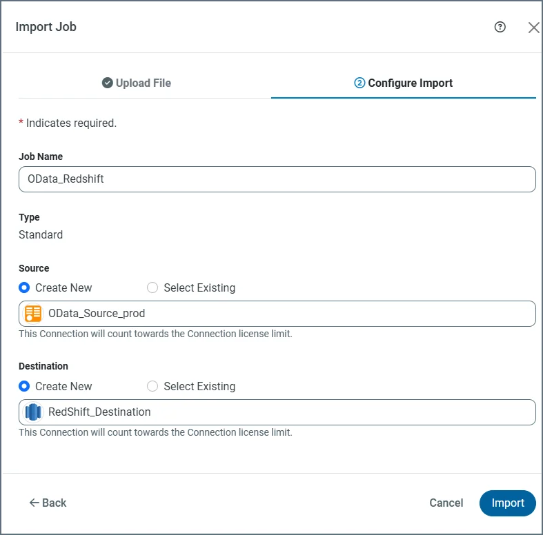 Import Job dialog box