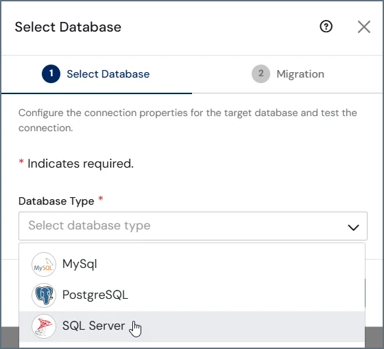Select Database tab