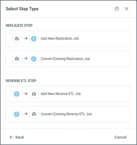 Replicate step type selection