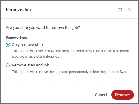 Remove step dialog with removal options