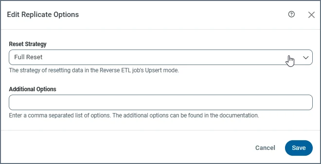 Reset Strategy option on the Advanced tab