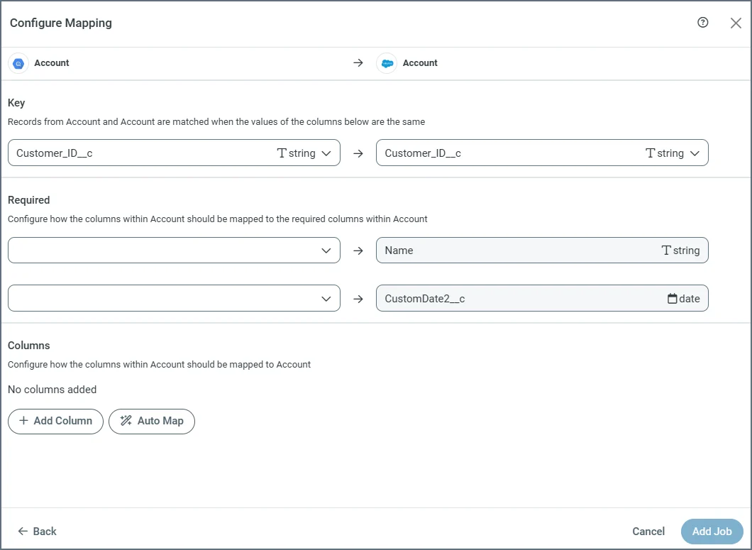 Configure Mapping dialog box with Auto Map button enabled