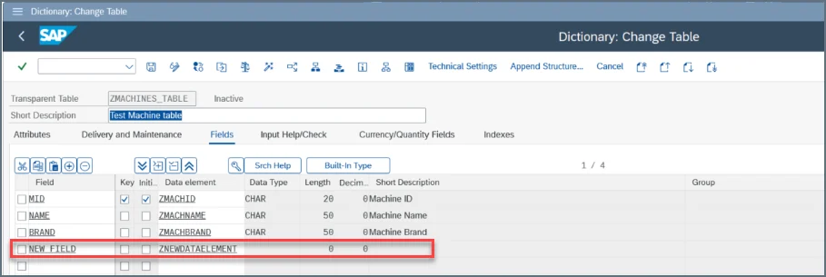 Fields tab showing data element configuration