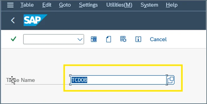 Data Browser showing TCDOB table entry