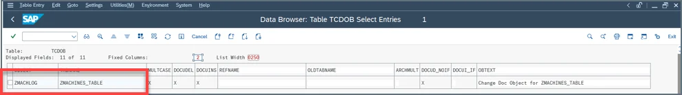 Data Browser showing SCDO object linked to ZMACHINES_TABLE