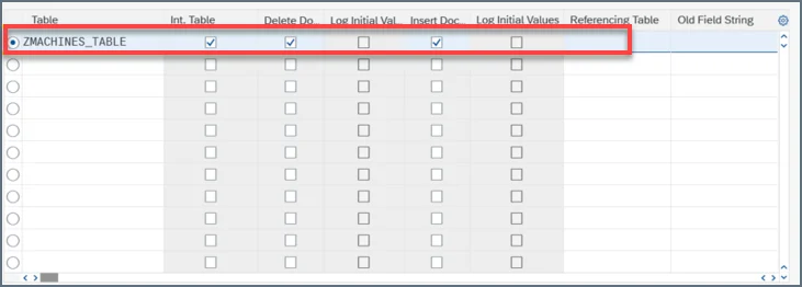 Table tab showing Delete Documentation and Insert Documentation columns selected