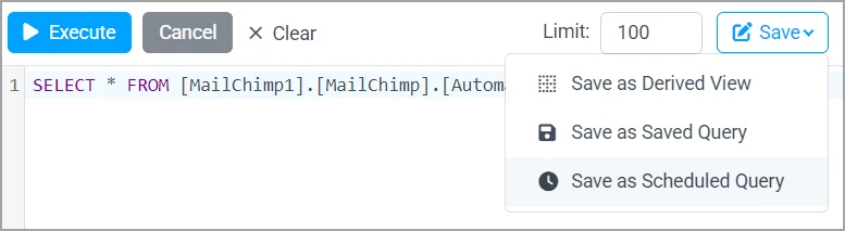 Scheduled queries save as