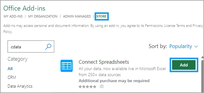 Excel Add-in Store