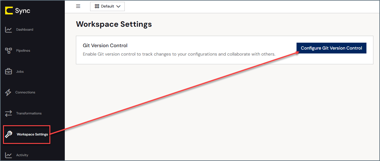 Git Version Control settings page