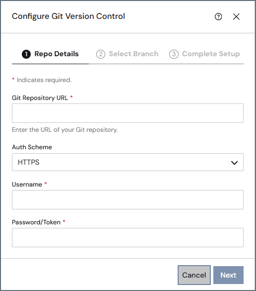 Git Version Control dialog