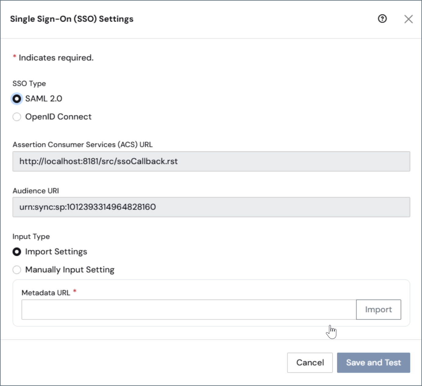 SAML 2.0 settings