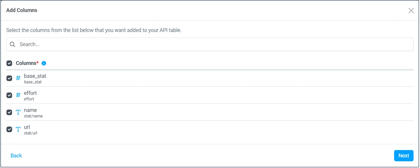 API add columns