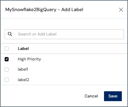 Job label added in Add Label dialog