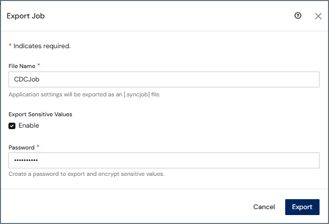 Export Job dialog