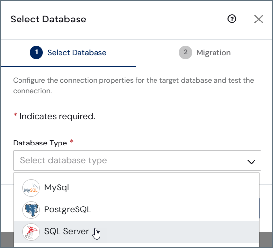 Select Database tab