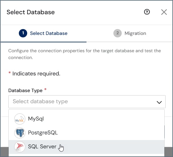 Select Database tab