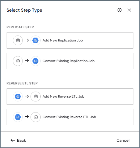 Replicate step type selection